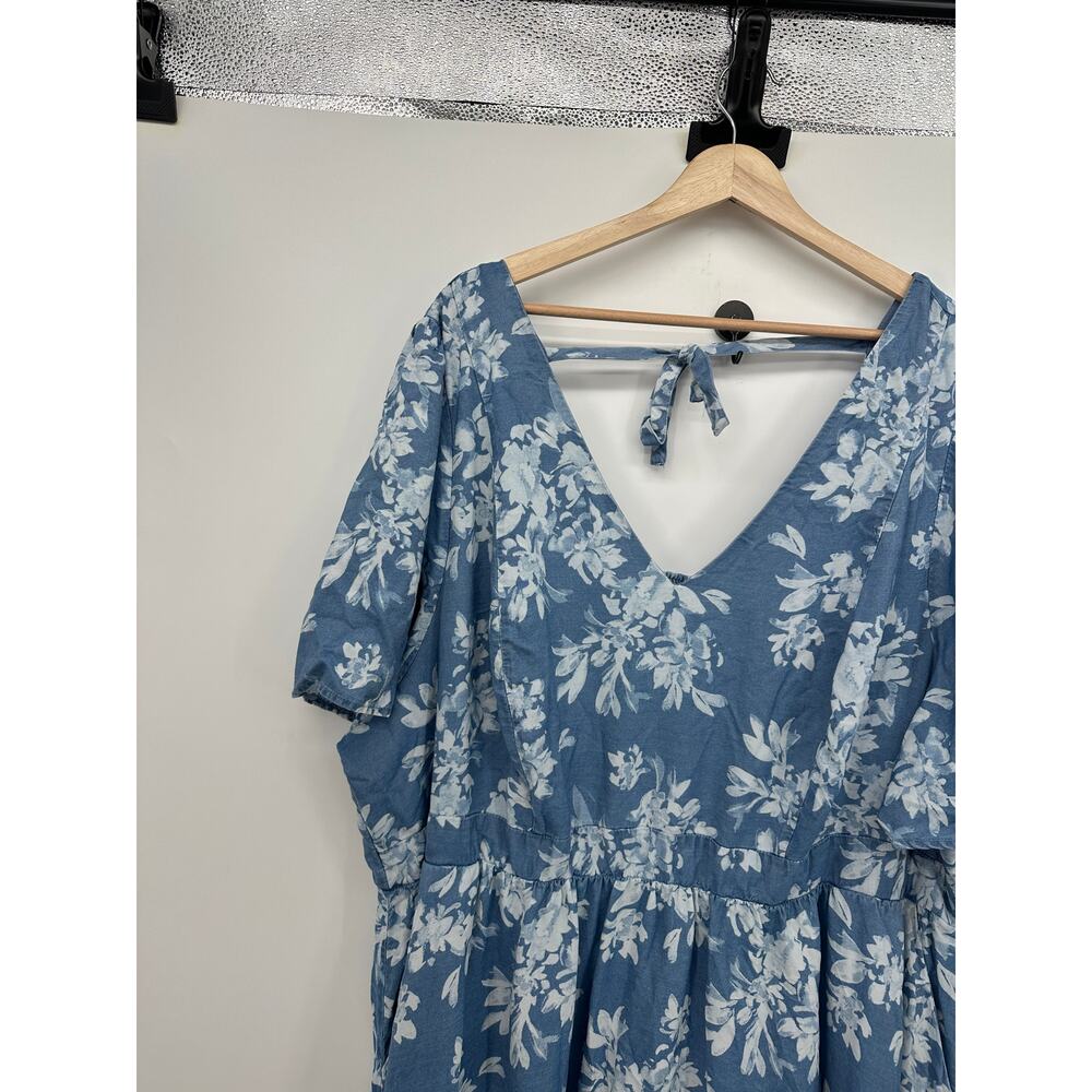 Torrid Womens Blue Floral Maxi Dress Size 4X Pockets Cottagecore Coquette Smock - Picture 5 of 8